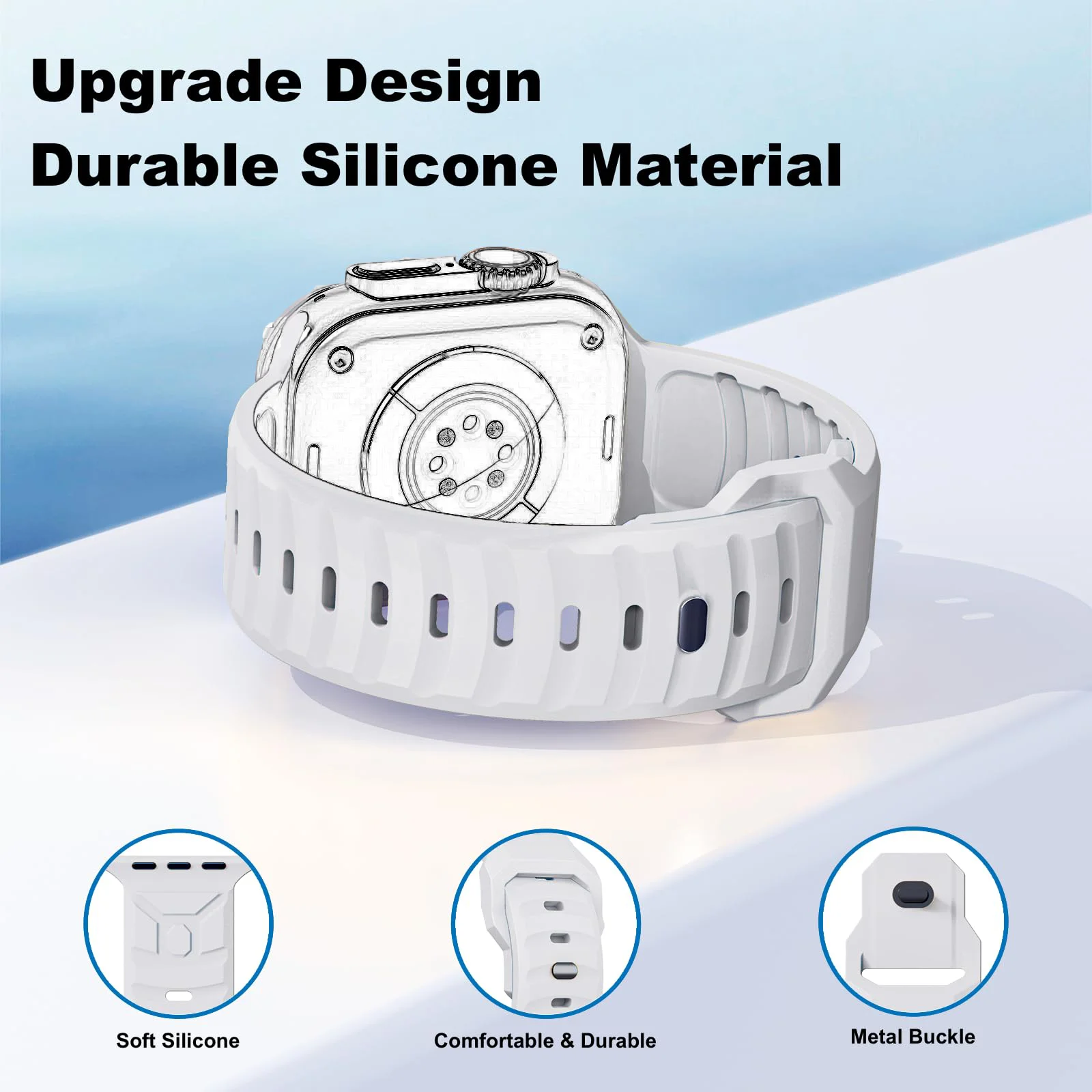 Un elegante cinturino in silicone per Apple Watch Series 10, 9, 8, 7, 6, SE, SE2, e Ultra 2 - disponibile nelle taglie 38, 40, 41, 42,