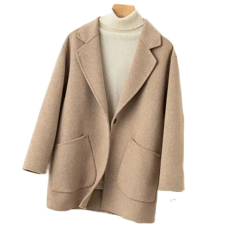 2024 moda cappotto di lana a doppia faccia soprabito di lana da donna autunno inverno capispalla corta di alta qualità Lady top Casual larghi