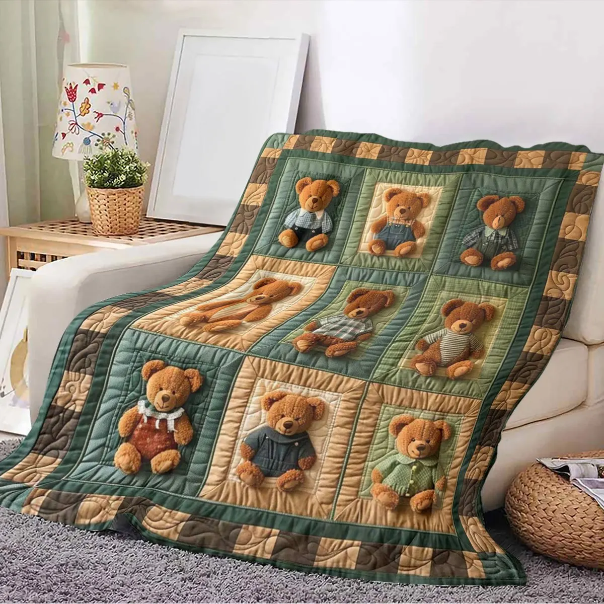 1pc Vintage Teddy Bear Themed Blanket - All-Season Polyester Cozy for Sofa Nap Gift for Doll Vintage Enthusiasts Soft