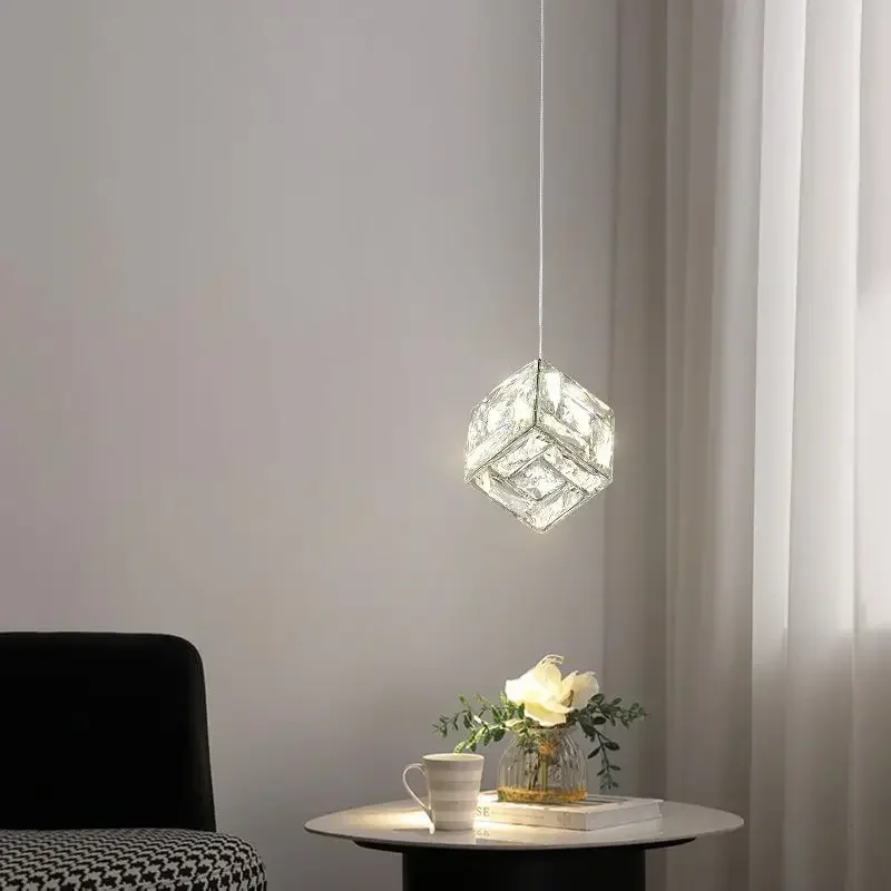 Bedroom bedside dining room small pendant light luxury French crystal bar counter entrance long hanging line lighting fixtures
