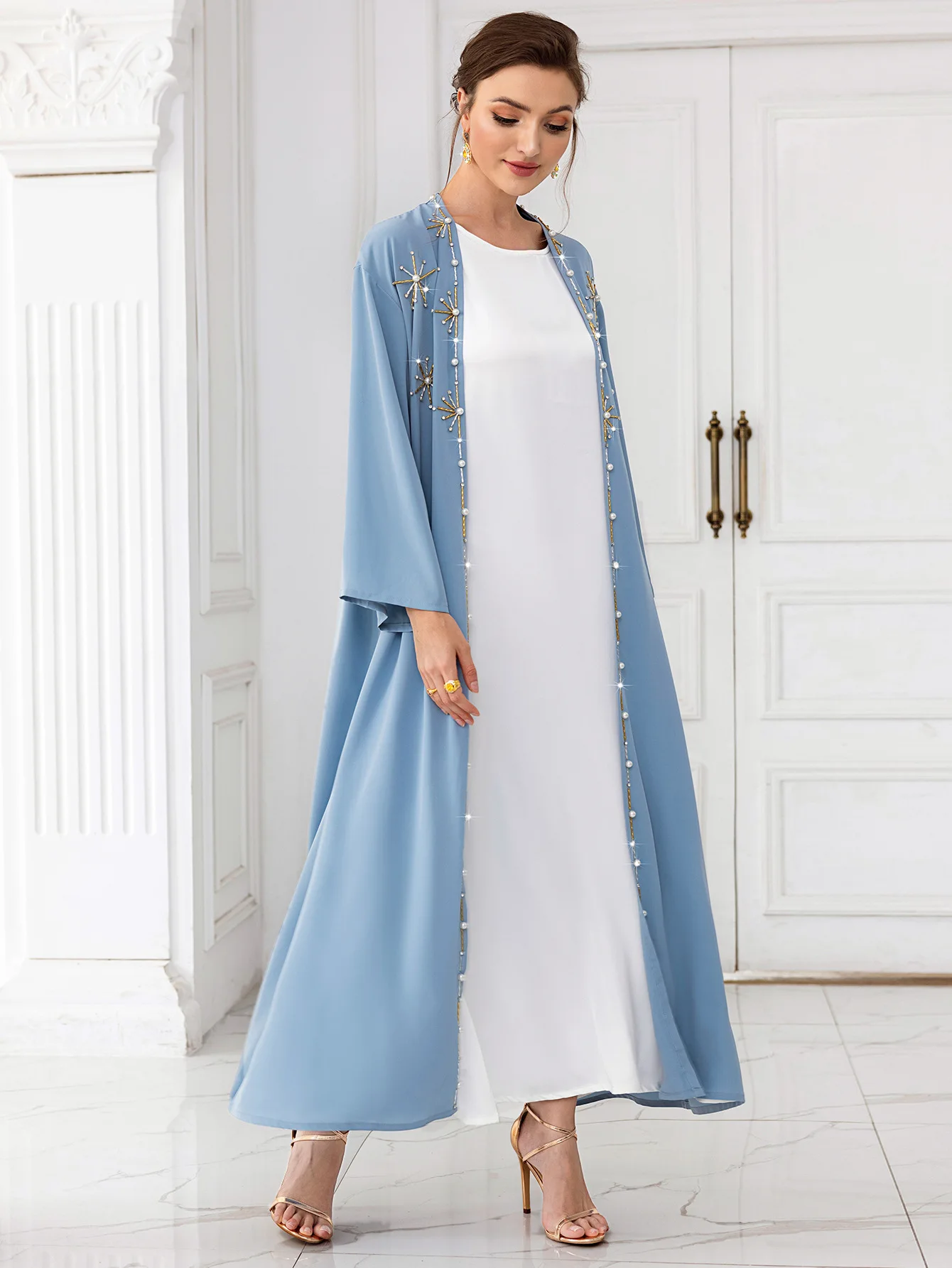 Ramadan Muslim Women Long Abaya Open Kimono Cardigan Middle East Islamic Maxi Robe Caftan Luxury Rhinestone Arabic Turkey Dubai