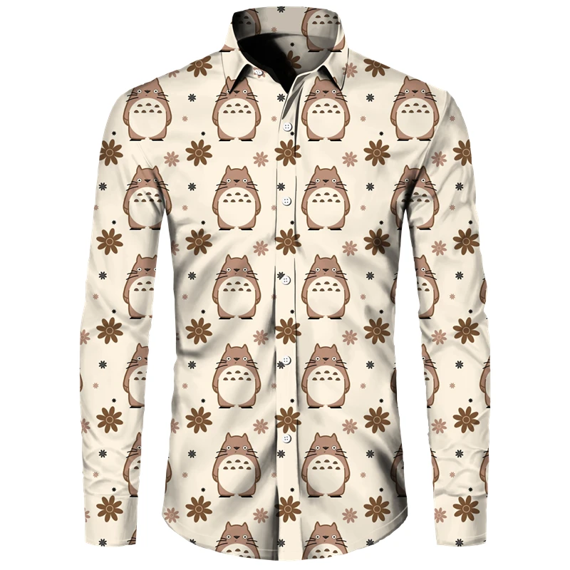 الرجال قميص طويل الأكمام اليابان أنيمي Harajuku y2k الملابس مضحك ثلاثية الأبعاد اللوحة تي شيرت مطبوع موضة التلبيب بلوزات فضفاضة للجنسين قمصان