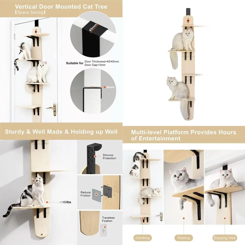 

Vertical Door-Mounted Cat Tower - 4-Level Indoor Climber with Carpeted Deck for Cats (67.3H x 22.3L x 10.5W)
