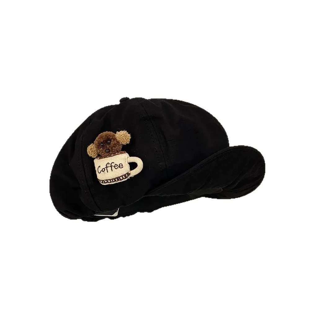 Coffee Puppy Cute Tipped Octagonal Hat Spring and Summer Thin Face Small Literary Painter Hat Newsboy Hat Student