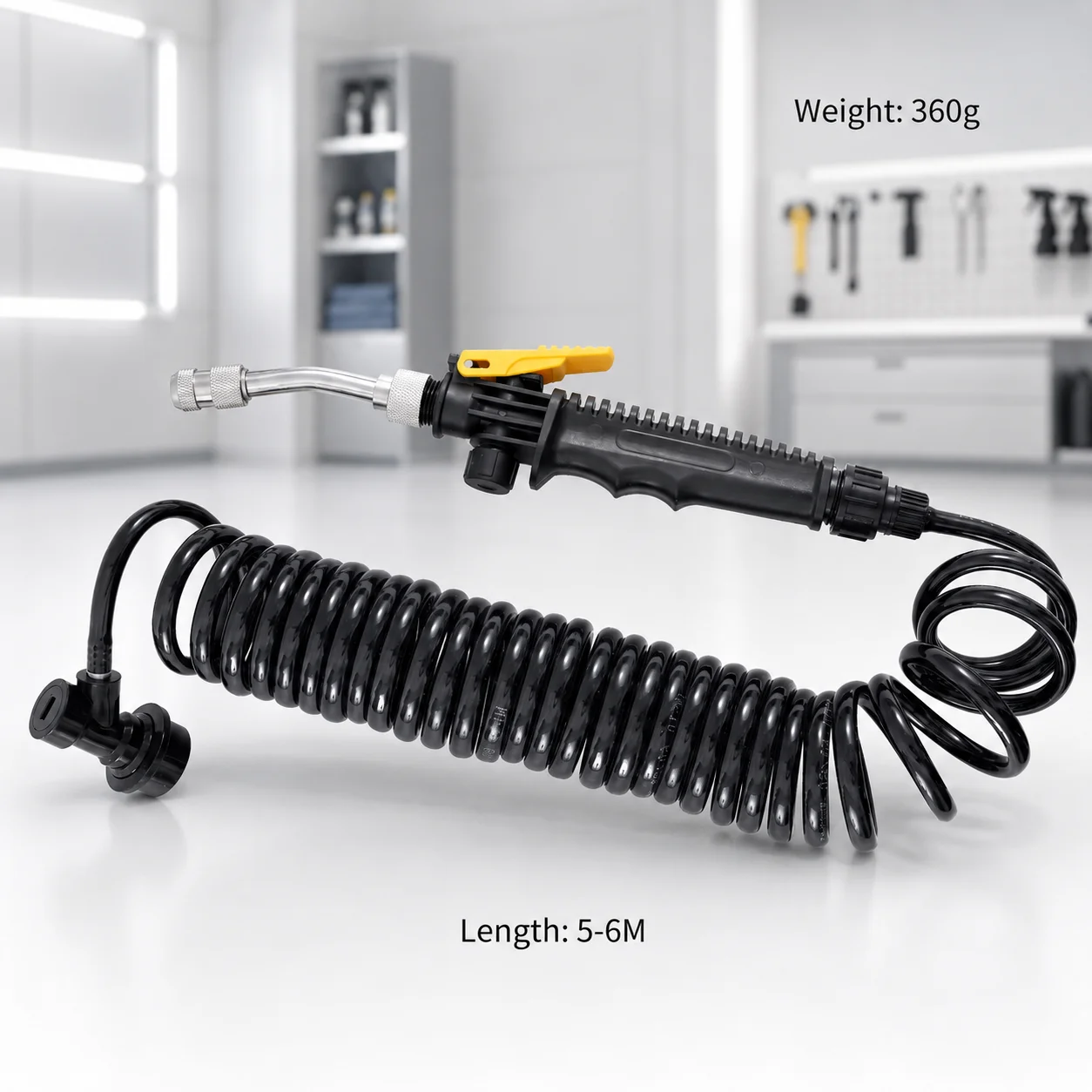 6M PU Coiled Hose Car Wash Spray Gun with Metal Nozzle, Adjustable Sprayer for PPF Vinyl Wrap Installation and Auto Detailing