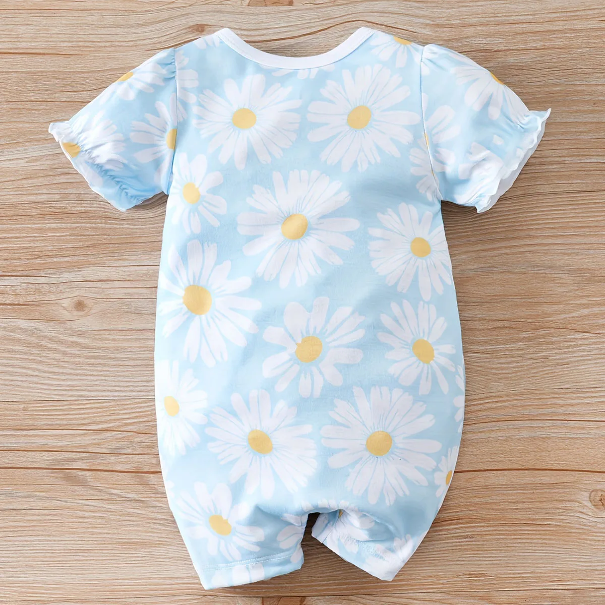 IURNXB Adorable Baby Romper Ruffle Daisy Print Short Sleeve Bodysuit Trendy Infant Girls Casual Onesie Newborn Outfits 0-12M