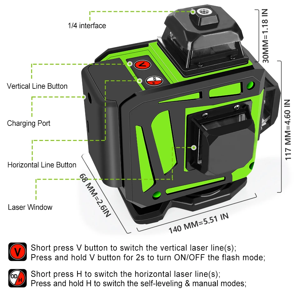 Imagem -03 - Clubiona-nível Laser Verde 16 e 12 Linhas Auto-nivelamento 360 Níveis Horizontal e Vertical Feixe Verde Super Poderoso