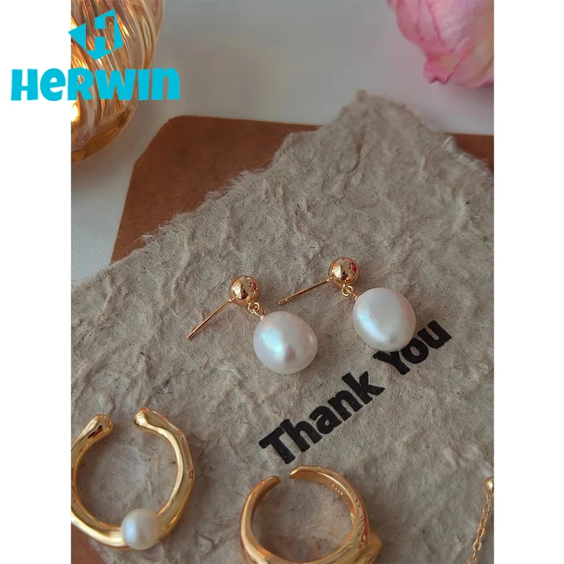 NEW ​ Full Body S925 Pure Silver Plated With 18K Real Gold | Natural Freshwater Pearl Earrings 100754