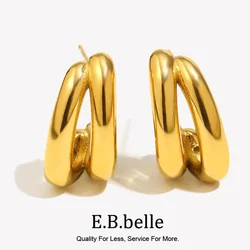 E.B.belle Simple Double Layer Banana Shaped Earrings Tarnish Free 316L Stainless Steel Gift 18K Gold Plated Women's Earrings