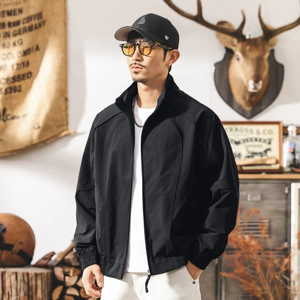 A trendy American retro purple jacket for men, a new spring and autumn commuting stand-up collar loose coach jacket for men view 2