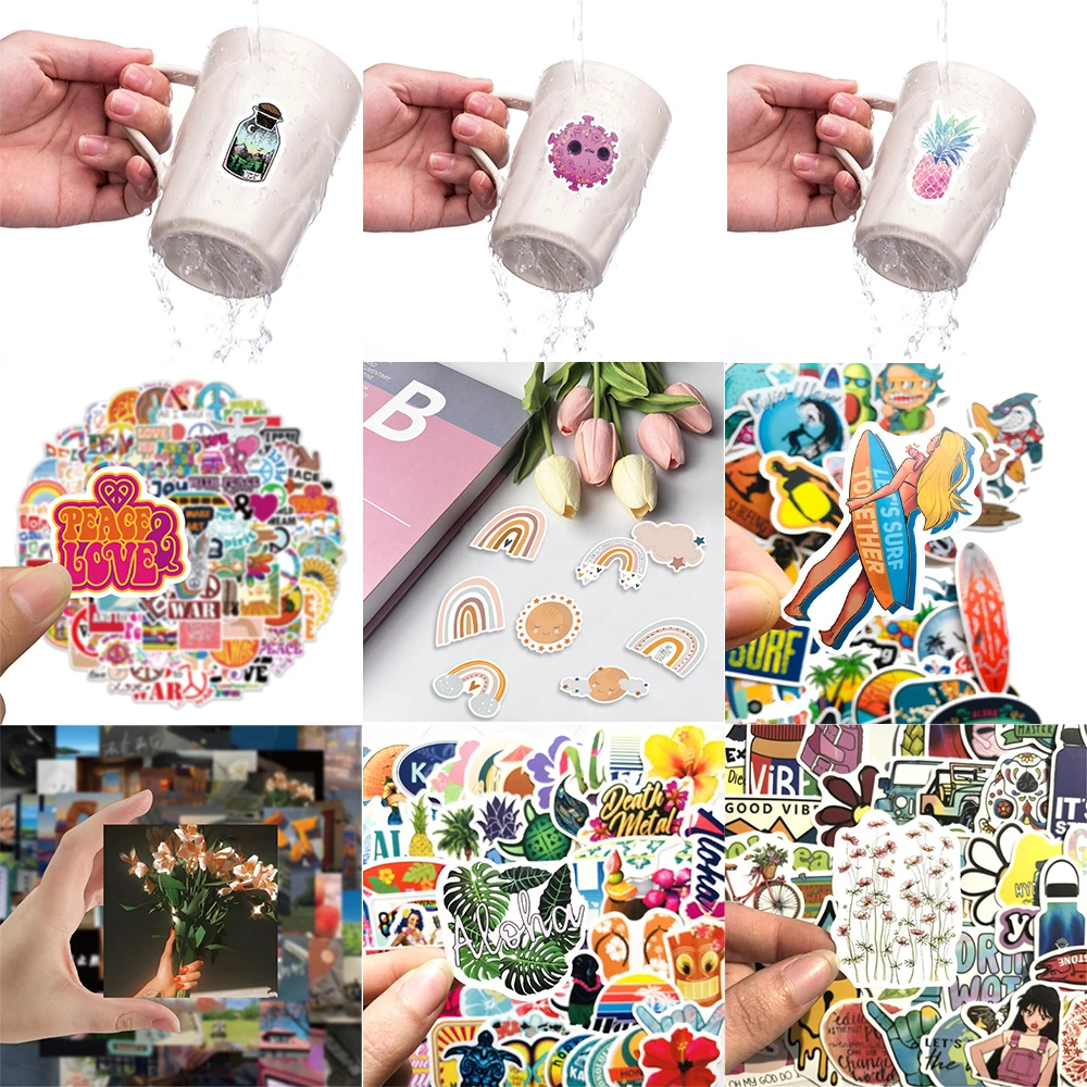 10/30/50PCS Summer Hawaii Small Fresh Stickers Series Flower Graffiti Stationery Case Handbook Phone Laptop Decoration Wholesale