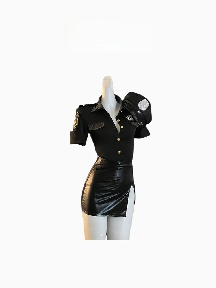 

Sexy Seductress Roleplay Halloween Cosplay Police Women's Seductive Pure Desire Split Wrap around Skirt Commute Style