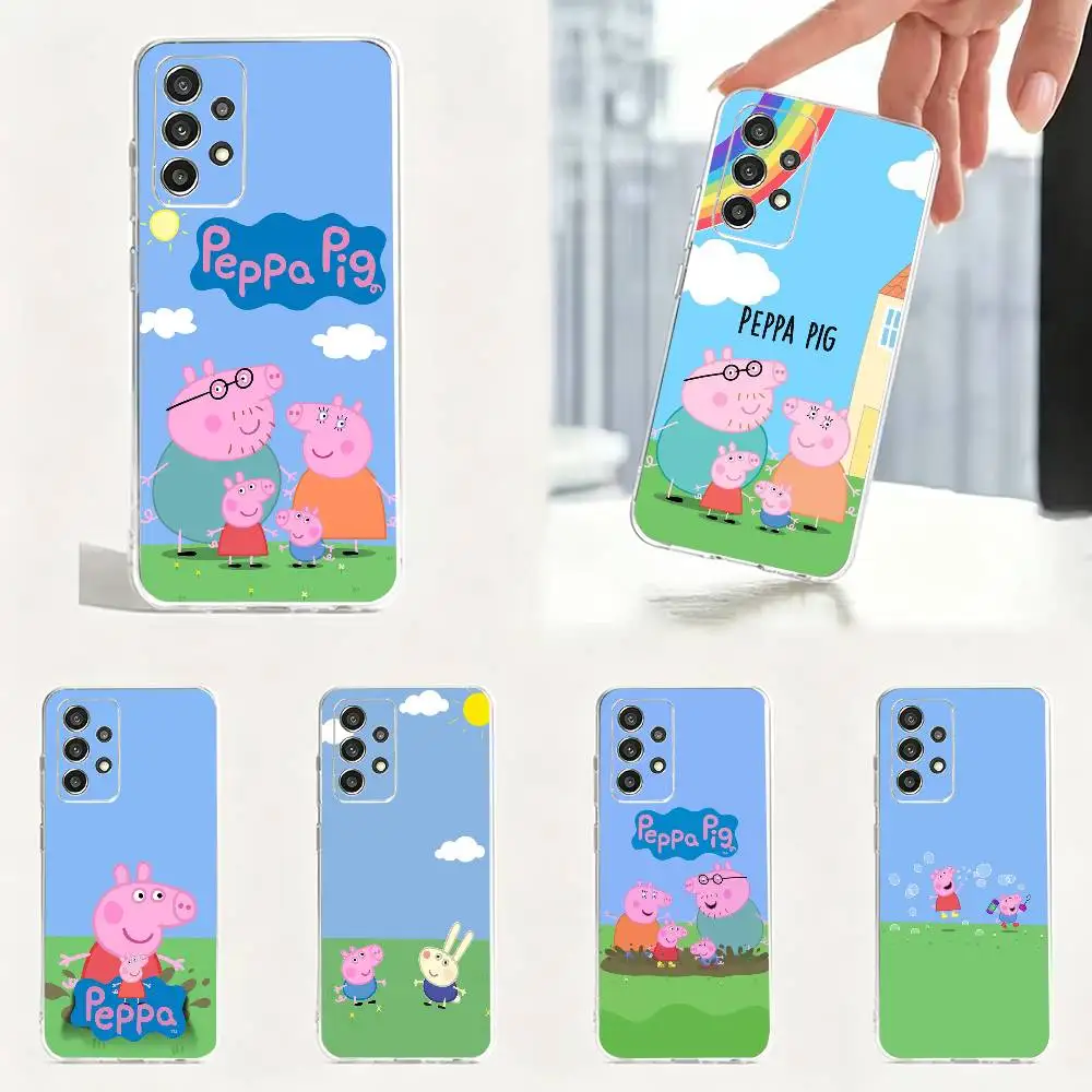 Peppa P-Pig Happy Family  Phone Case For Samsung Transparent Soft Case S25,S24,S21,S22,S23,S30,Ultra,S20,Plus