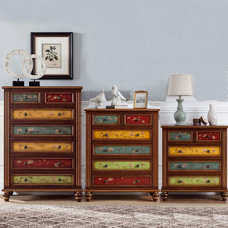 

American-Style Chest of Drawers Solid Wood European-Style Entrance Cabinet Five-Bucket Bedside Table Chest of Drawer