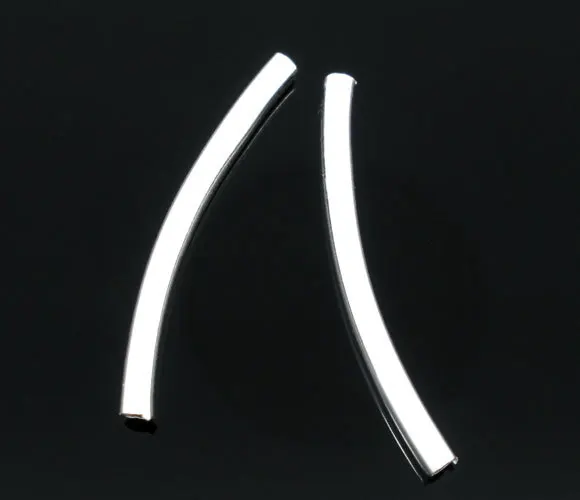 100Pcs Tube Spacer Bead Copper Charms Silver Plated Smooth Curve Jewelry DIY Finding Component 2.5x30mm