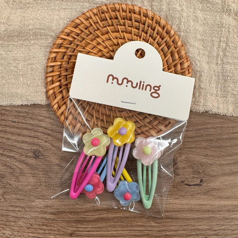 5 Piece Set Children Hair Clips with Cartoon Fruit Transparent BB Clip Glitter Flower Heart Korean Style Daily