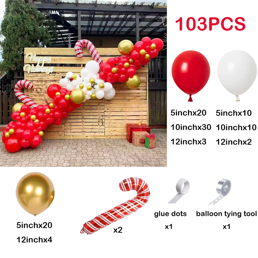 103Pcs Christmas Red White Balloons Arch Garland Kit Candy Cone Foil Balloons Decor New Year Party Decoration Xmas Helium Globos