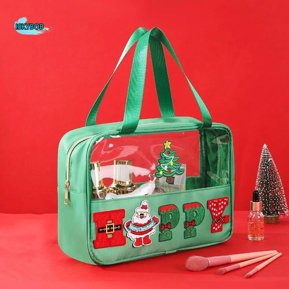 

Creative Christmas Clear Travel Bags Cartoon Waterproof Cosmetic Zipper Pouch PVC Large Capacity Make Up Organizer Girls