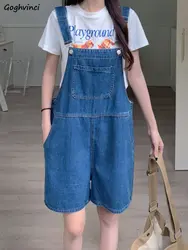 Denim Rompers Women S-5XL Students Loose Fashion Summer Vintage High Waist Sweet Chic Solid All-match Streetwear Korean Style