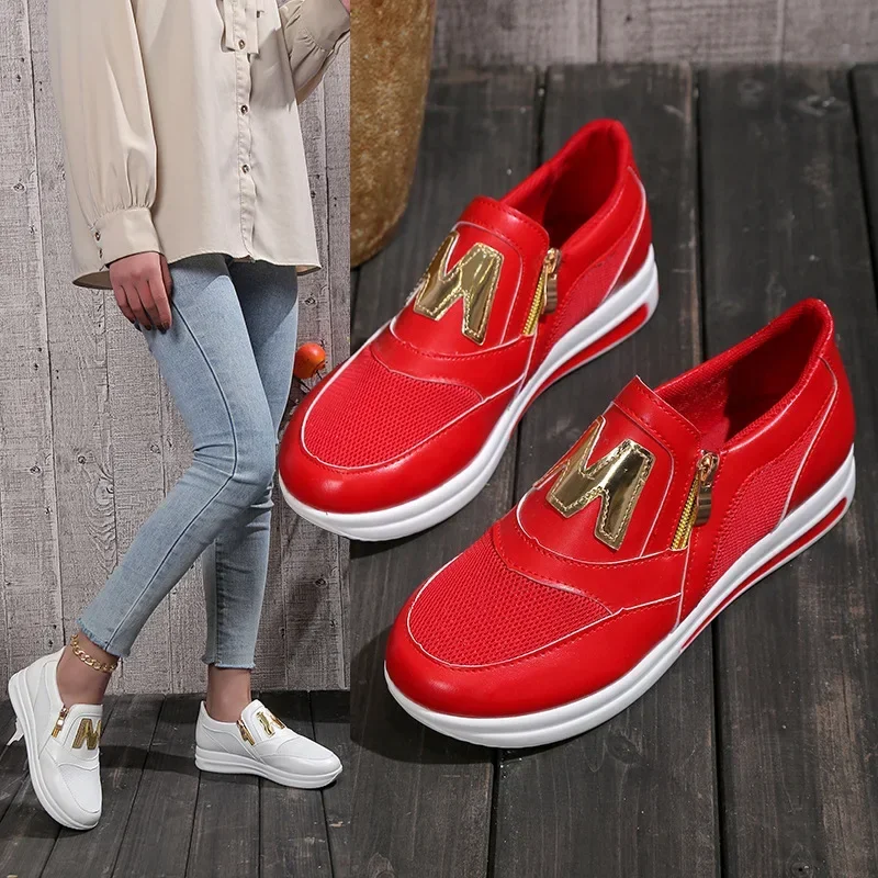 2021 Women Flats Platform Shoes Women Elegant Genuine PU Shoes Woman Spring Casual Zipper Flat Women Non Slip Shoes