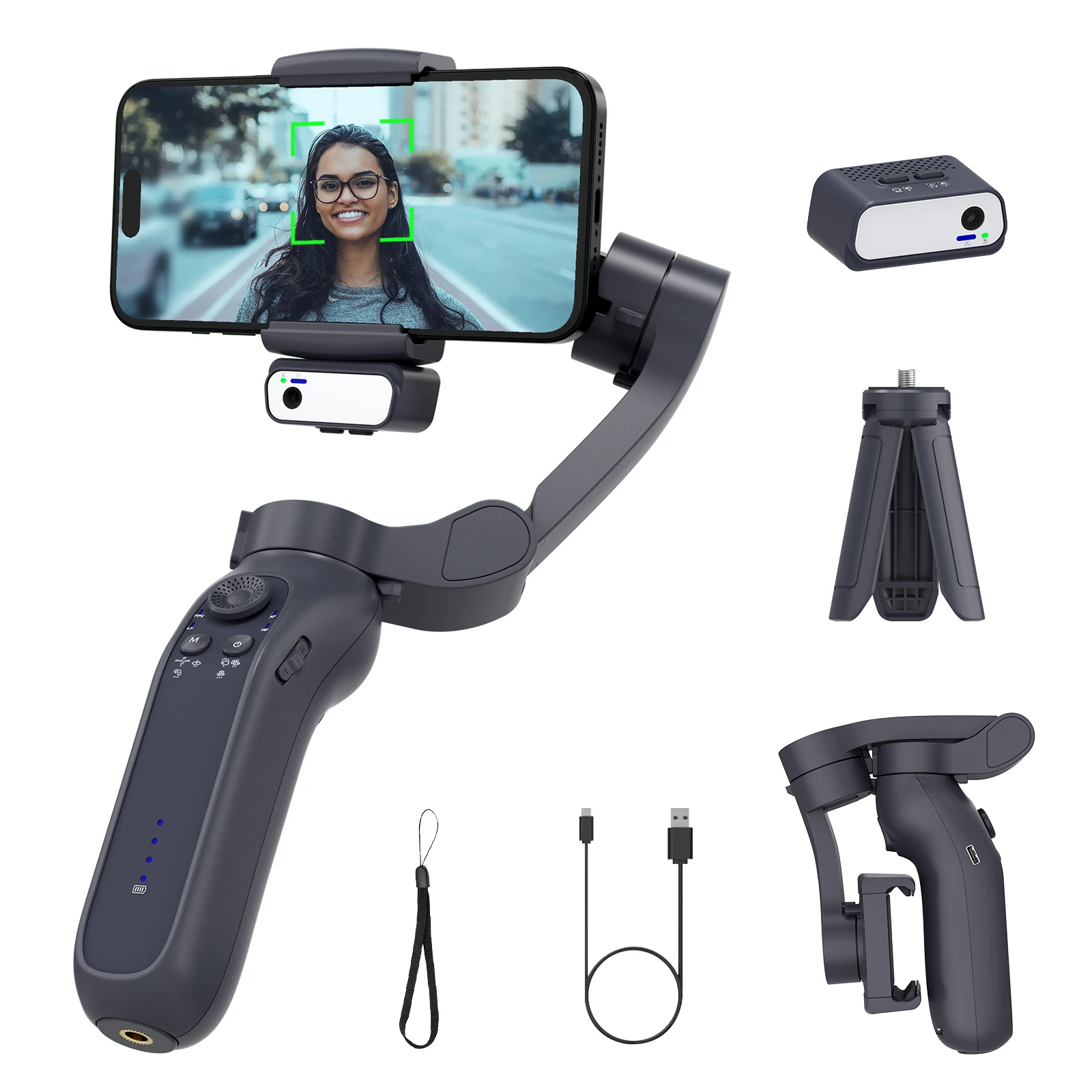 L7Bpro Plus Foldable Handhold Smartphone 3 axis gimbal Selfie Stick with AI tracker LED light Vlog Live streaming