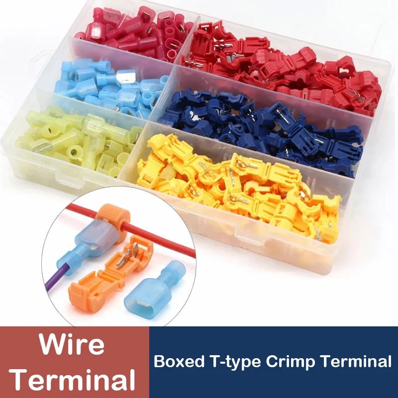 

Boxed T-type Crimp Terminal,Wire Connection Clip Quick ,Peel-Free Insulated Electrical Connector,Plug-in Wire Terminal