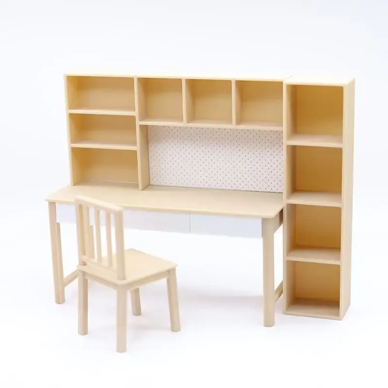1 Set 1/12 Scale Dollhouse Miniature Combination Desk Study Room Bookshelf Model For Doll House Decor Kids Pretend Play Toy Gift