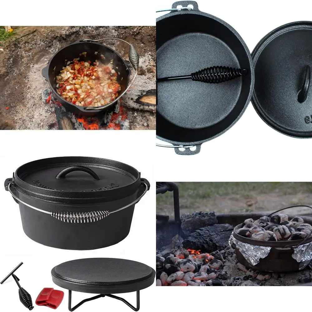 

Seasoned Cast Iron Dutch Oven, 4.1 Quart, with Lid Lifter, Stand, and Silicone Handles
