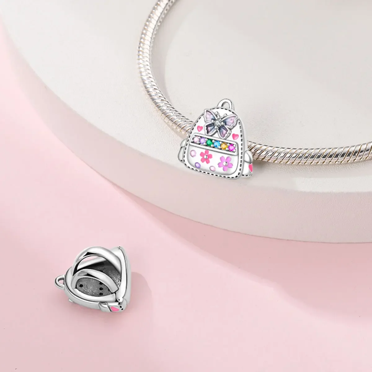 925 Sterling Silver  Pink Dream Bells and Adventure Backpack Beads for Women's Original Bracelet DIY Exquisite Jewelry Making