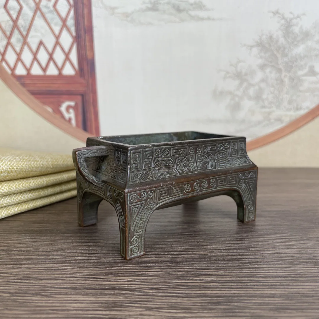 

Sifang Ding Ornament Brass Square Ding Office Company Craft Gifts Ornament Xuande Board Ear Furnace