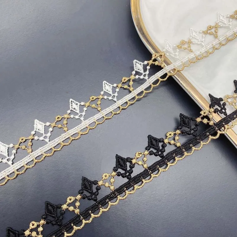 

40 ярдов, черно-белое золото, водорастворимая цепочка с кружевной отделкой, полиэстеровая кружевная лента со штрих-кодом для платья 2025