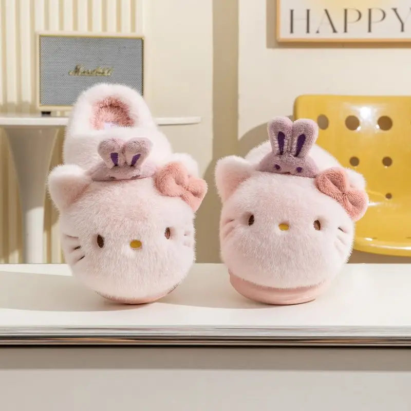 Pantoufles en coton Anime Sanrios, chaussures parent-enfant de dessin animé, pantoufles d'intérieur chaudes pour la maison, mignon Kuromi Cinnamoroll, automne et hiver