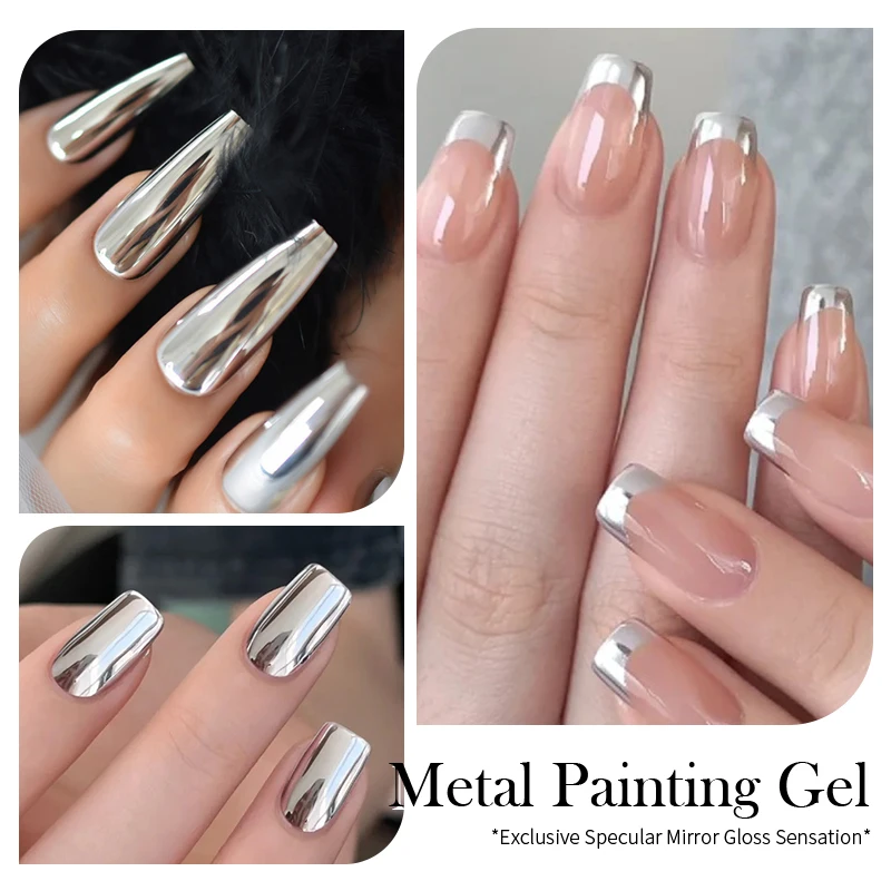 BORN PRETTY 5ML Super Silver Metallic Gel Nail Polish Metal Effect Painting Gel Chromes Varnis Semi Permanent for Nail DIY