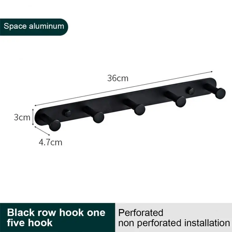 Geborsteld Mat Zwart Roestvrijstalen Haken Badkameraccessoires Aan De Muur Gemonteerde Ronde Mantel Haak 4/5 Haken
