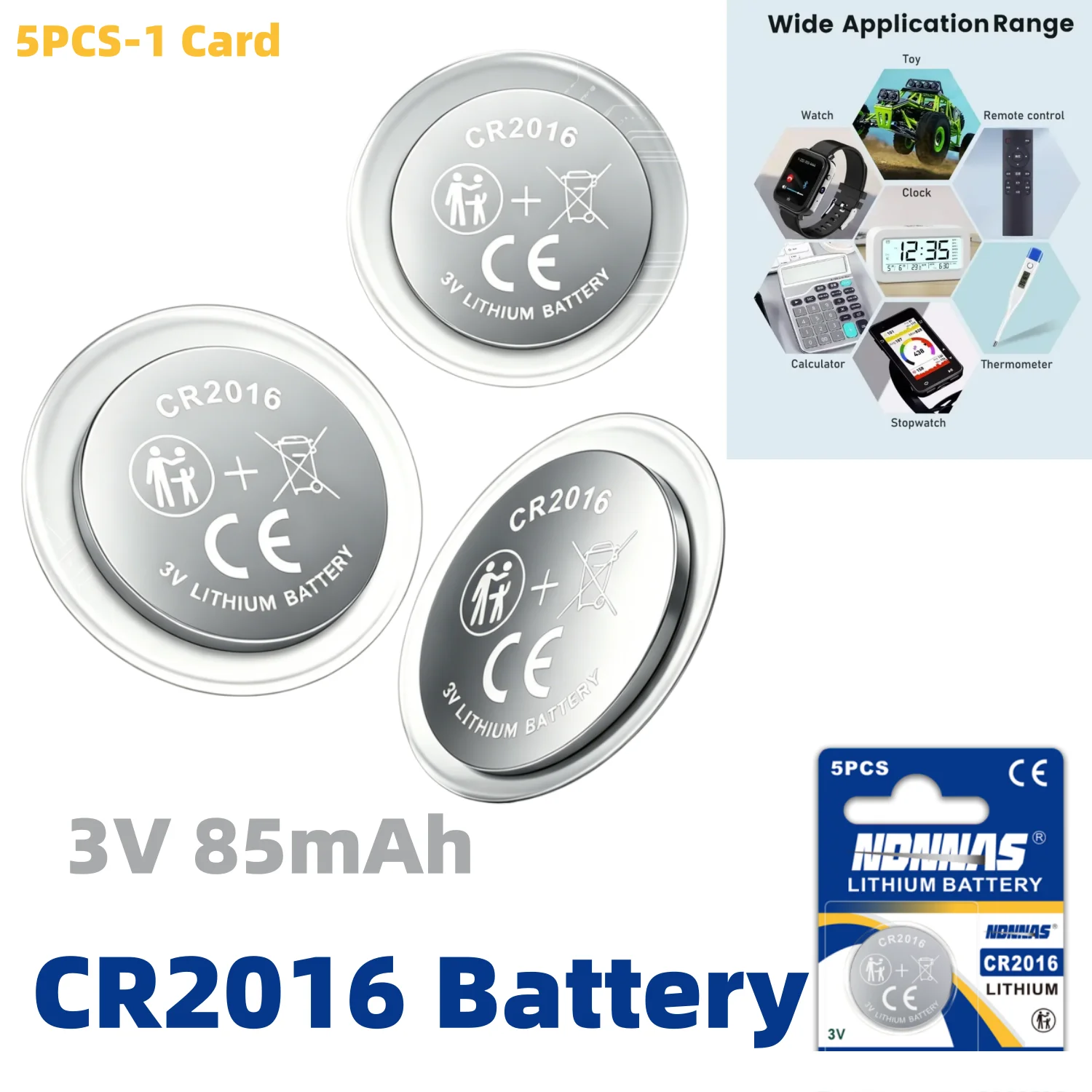 5-100Pcs CR2016 3V 85mAh Lithium Coin Cell Button Battery DL2016 BR2016 5000LC For Watch Key Fob Remote Clock Electronic Device
