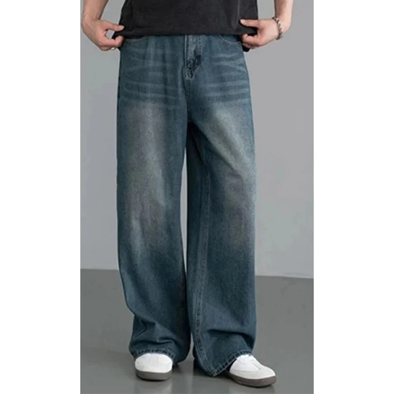 

European and American 's Southeast Asia Washed Wide-Leg Jeans Men's Vintage Distressed Loose Straight Long Pants