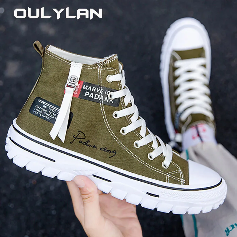 Fashion Wear-resistant Student Shoes Letter Trendy Men's Shoes High FootwearTop Breathable Canvas Shoes Style Casual Non-slip