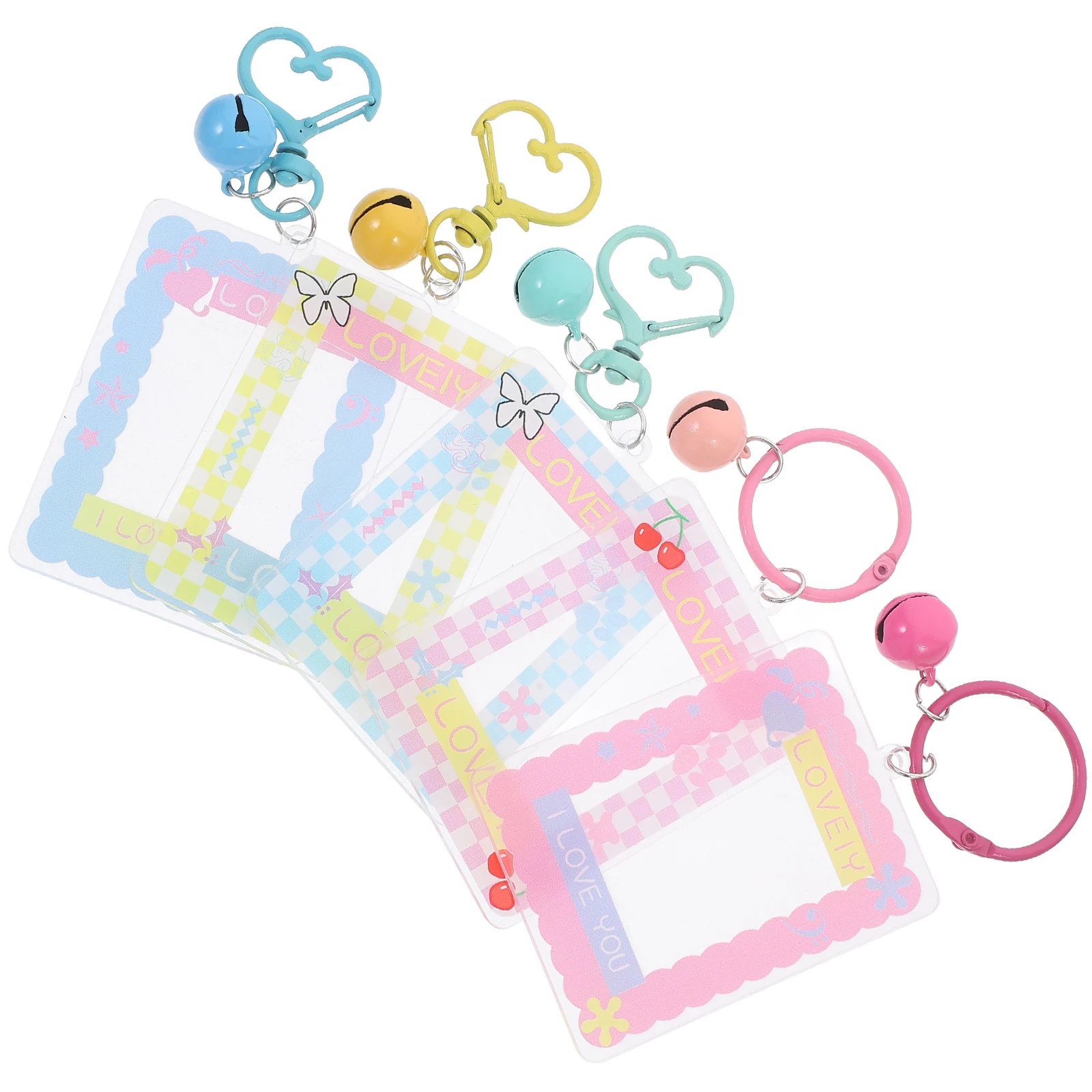 5pcs Photo Frame Keychains Hand-made Luggage Pendants Schoolbag Decorations DIY Hanging Key Rings Cartoon Shaped Bag Charms