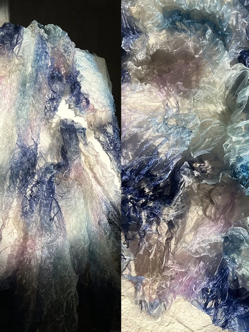 

Кристально-фиолетовая гофрированная ткань с градиентной текстурой для оформления, декоративная подложка для свадебного декора, губчатая подушка для декораций.