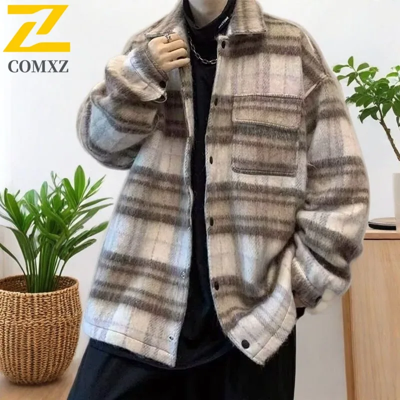 COMXZ Men Coat Windproof Plaid Travel Camping Comfortable High-Quality Walking Slim Fit Autumn Jacket Hiking Cycling Outerwear