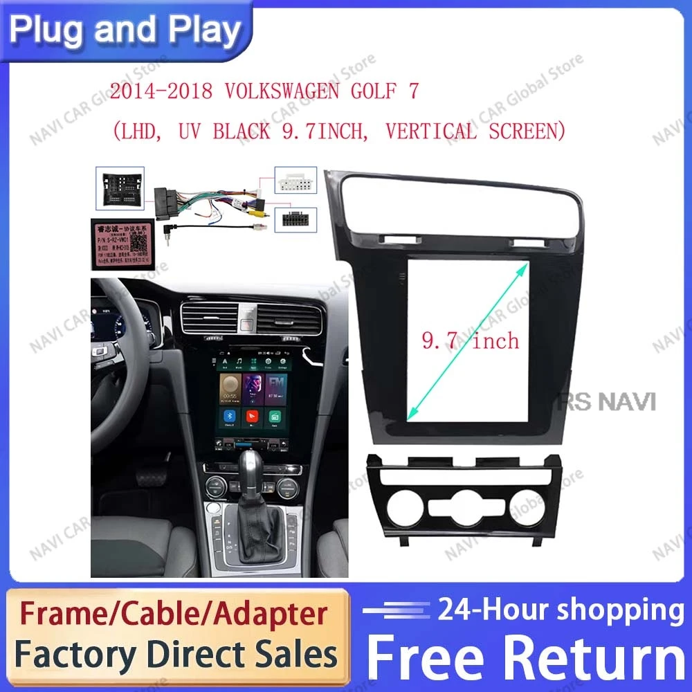 NAVI 9.7 Inch Fascia For Volkswagen Golf 7 2014 - 2018 Car Radio GPS Android Player Stereo 2 Din Dash Borad Panel Frame Cover