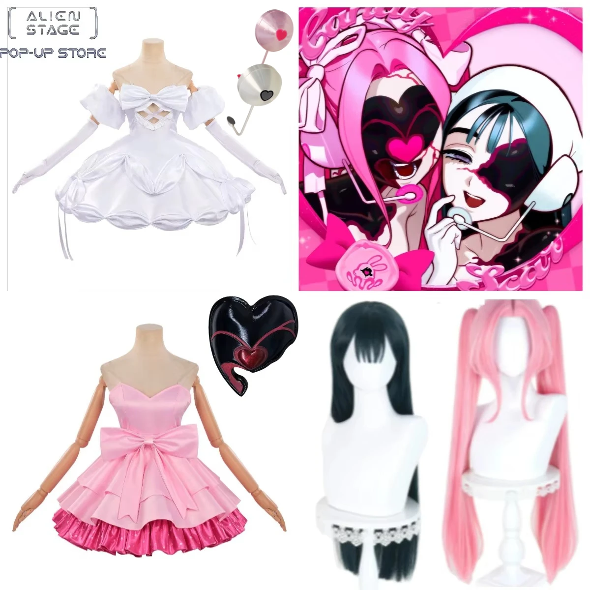 Alien Stage ZOMST Stage Sua Mizi Cosplay Full Set Pink White Gothic Lolita Headwear Mask Headset Prop for Halloween Party