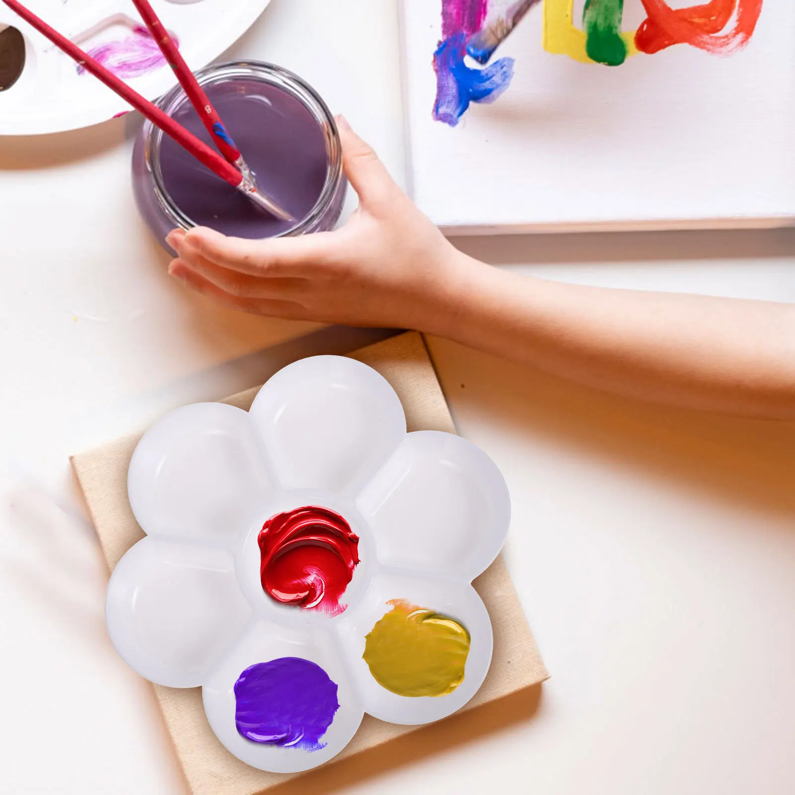 

4pcs 7-Well Paint Trays Ceramic Style Color Mixing Palette For Artists Watercolor Painting Art Supplies Pigment Tray Handheld