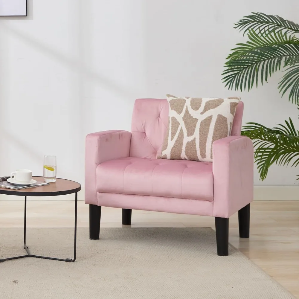 

Mid-Century Fabric Tufted Accent Living Room Armchairs, Comfy Modern Upholstered Bedroom Office Armchair Single Sofa