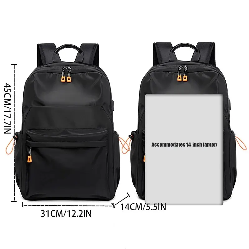A 14 Inch Men's Casual Backpack Multifunctional Usb Charging Computer Backpack Waterproof Oxford Cloth Student Schoolbag