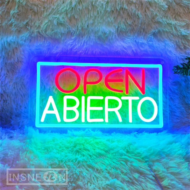Neon Sign LED Light Abierto Spanish Neon Signs for Coffee Shop Studio Room Wall Decor Disco Club Bar Restaurant Open Neon Signs