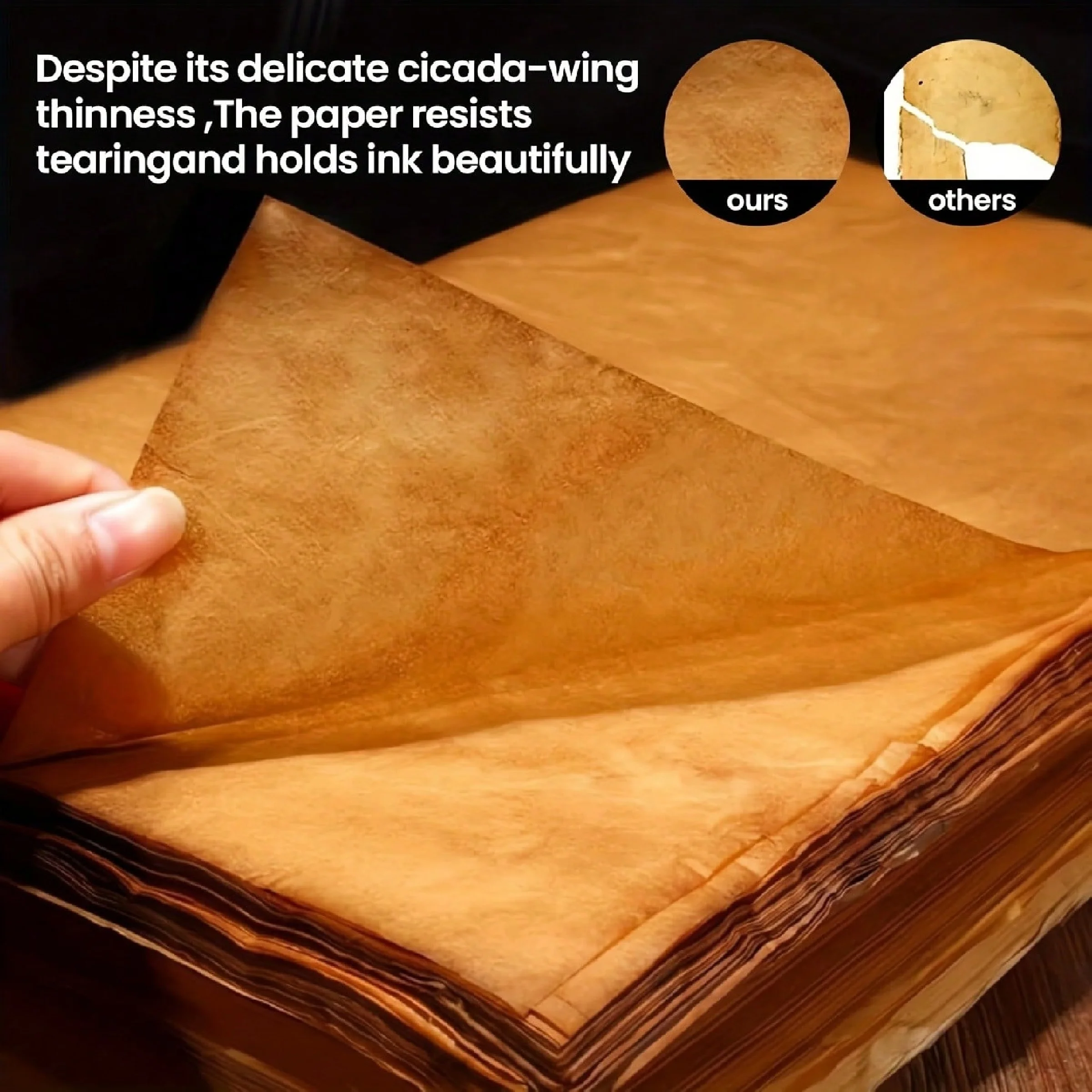 100/200pcs Antique-Style Cicada-Wing Calligraphy Paper - Handmade Semi-Transparent Loose-Leaf Sheets with Vintage Plant Dyes,