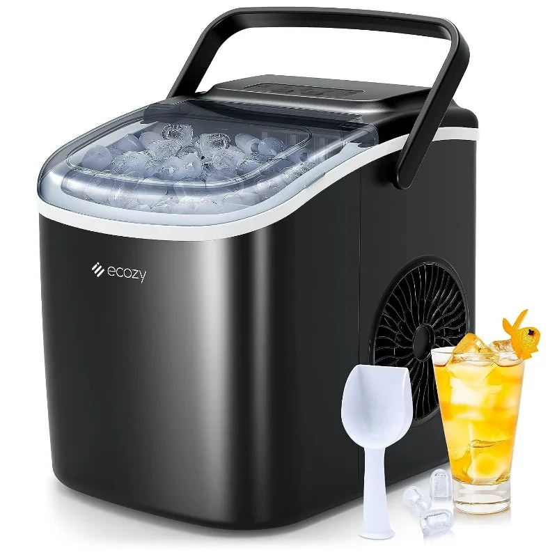 

ecozy Portable Countertop Ice Maker - 9 Ice Cubes in 6 Minutes, 26 lbs Daily Output, Self-Cleaning with Ice Bags, Scoop, and