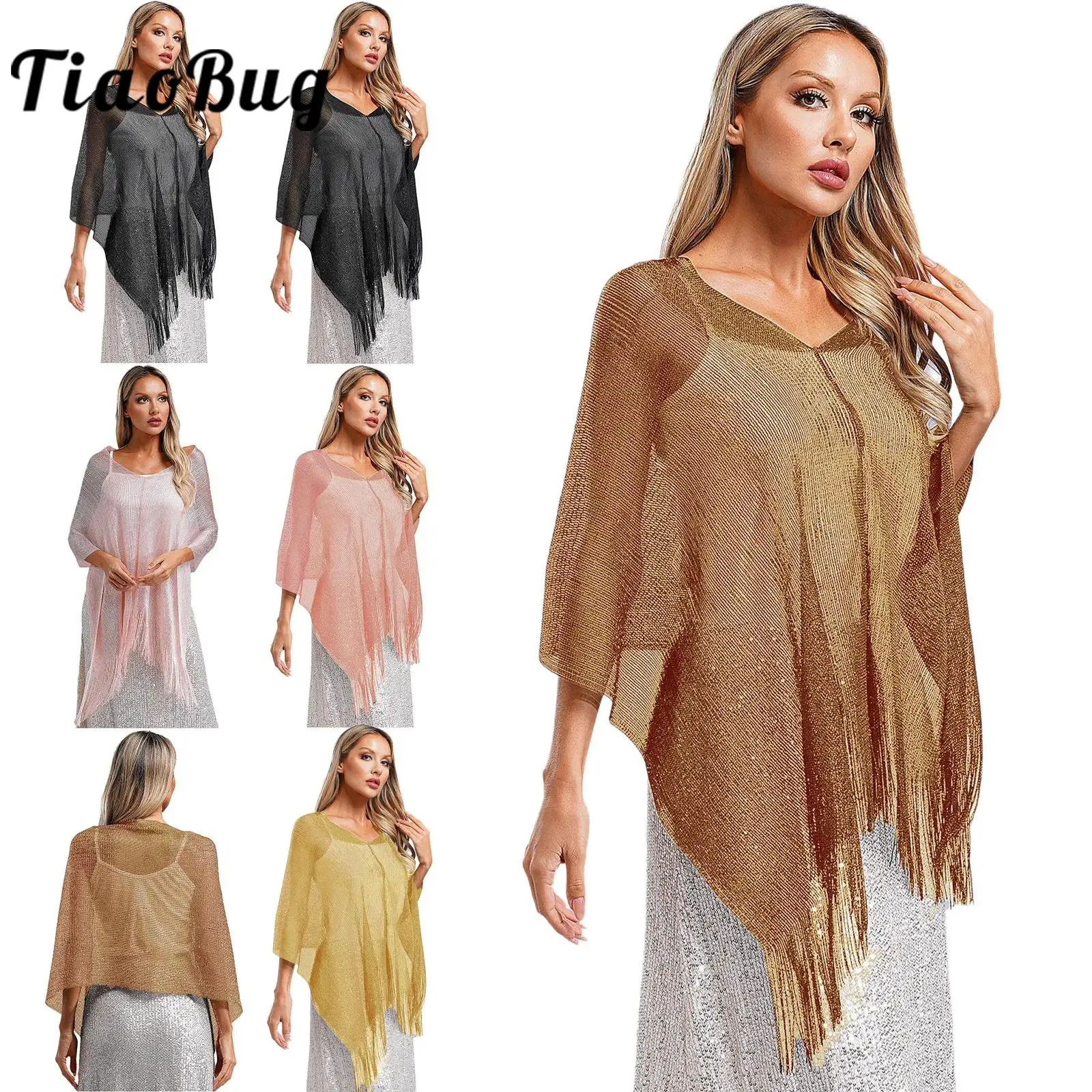 Womens Evening Capes Pullover Cover-up Tassel Trim Knitted Shawl Wraps for Beachwear Cocktail Party Dress Accessory Cover Ups