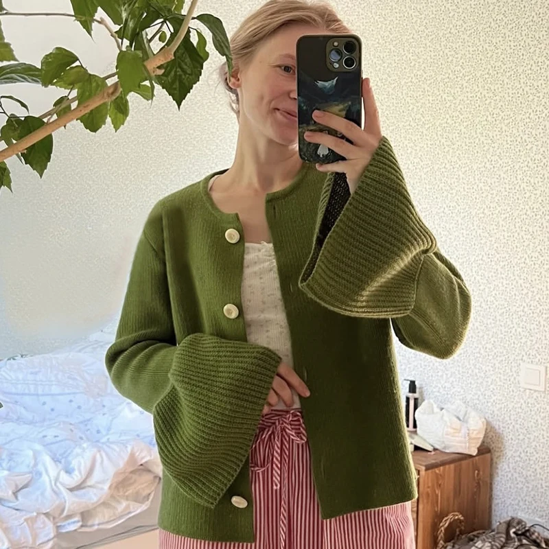 

Ticketsx винтажный однотонный вязаный кардиган с круглым вырезом в стиле пэчворк, повседневная однобортная куртка с длинными рукавами, осенняя уличная верхняя одежда